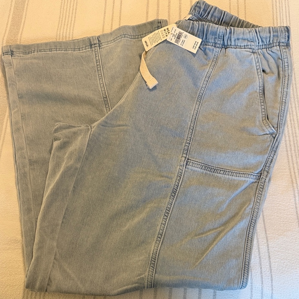 Aerie Light Wash Drawstring wide leg stretchy cotton “Jean pant”- Light Blue